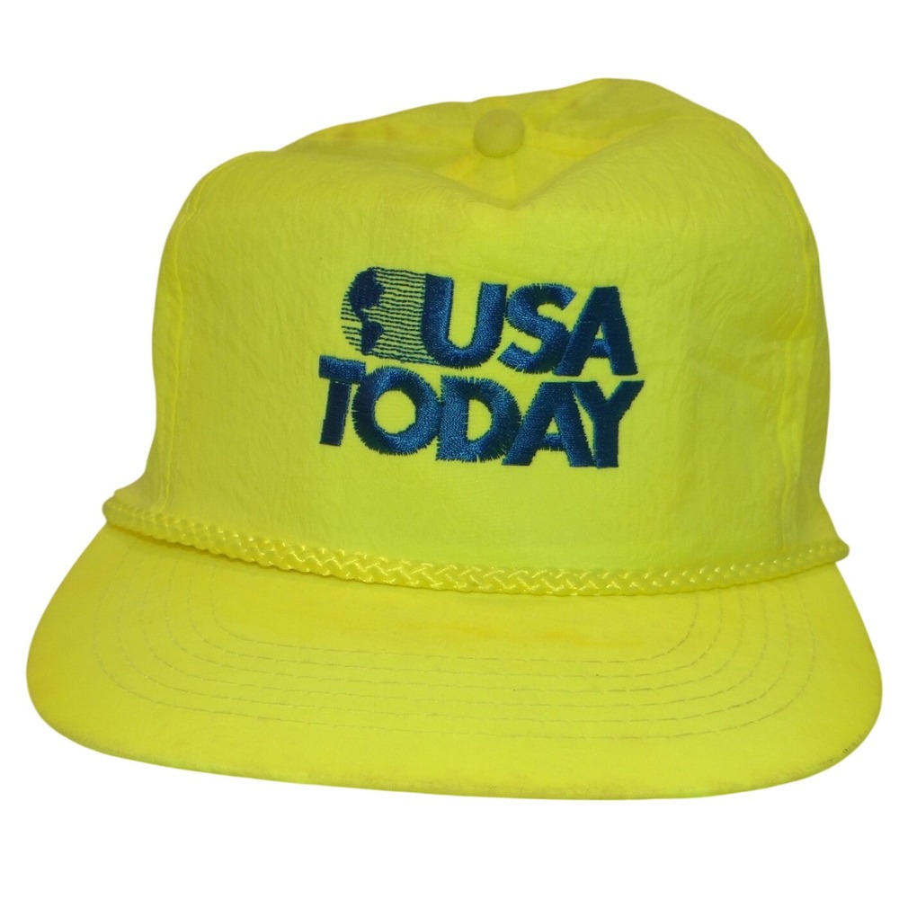 Vintage USA‎ Today Hat Neon Yellow Nylon Rope Snapback Cap 90s Media Promo